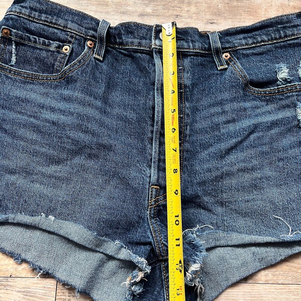 Levi’s 501 Cutoff Denim Shorts 34x2 Distressed Frayed Hem Vintage Style Dark - Picture 8 of 9